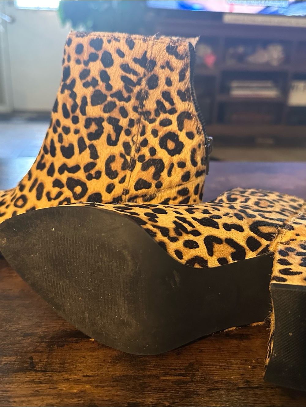 Steve Madden Leopard Print Wedge Ankle Boots - Black & Tan